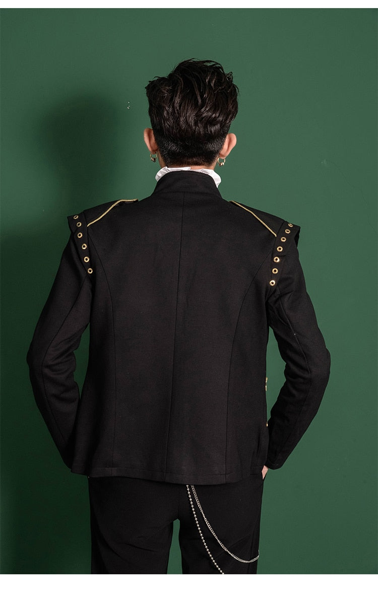 Stunning Black Gold with Unique Shoulder Design Men Costume Blazer