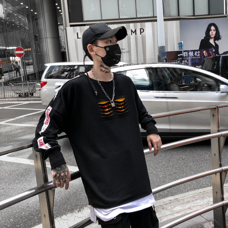 Ripped and Print Street Style Men Oversized Loose Sweater