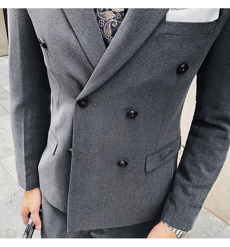 Luxury Italian Style Men Double Breasted Slim Fit Suit Set