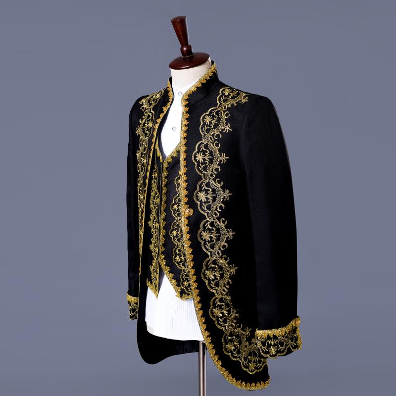 White or Black with Classic Gold Embroidery Three Pieces Set Design Men Costume Suits