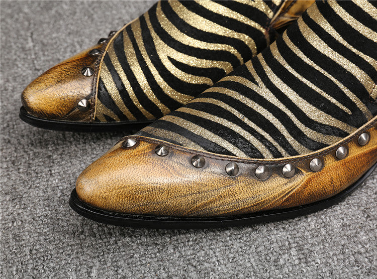Tiger Pattern Patchwork with Mini Spike Details Men Loafers Shoes
