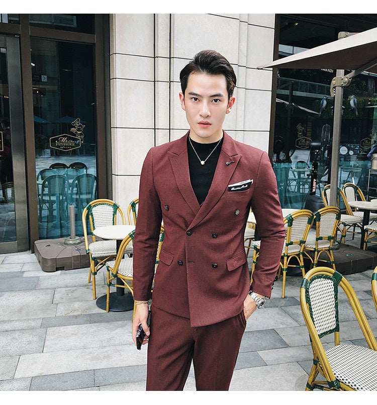 Luxury Italian Style Men Double Breasted Slim Fit Suit Set