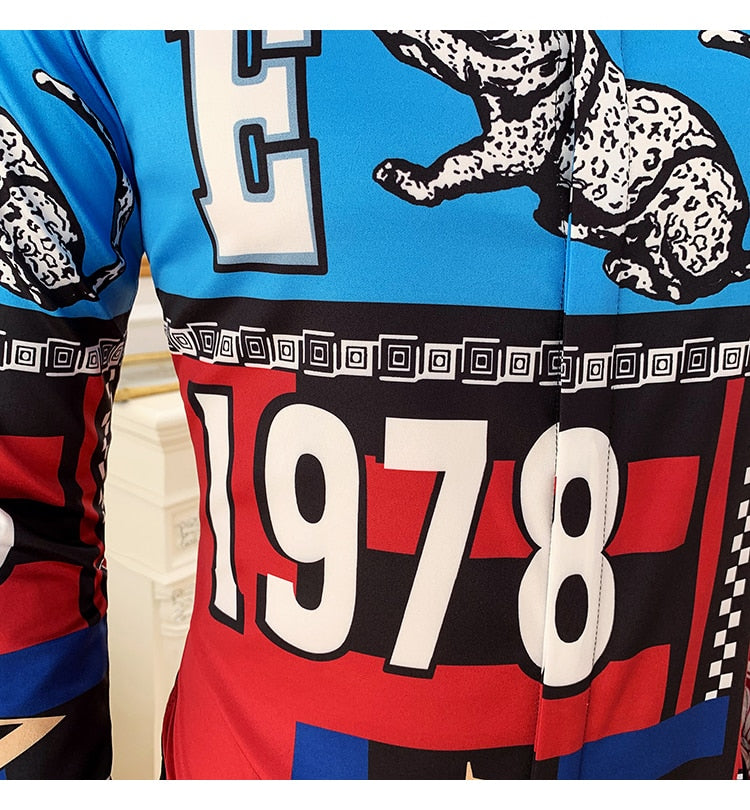 Tigre et Monogramme Imprimé Manches Longues Style Hommes Chemise Slim Fit