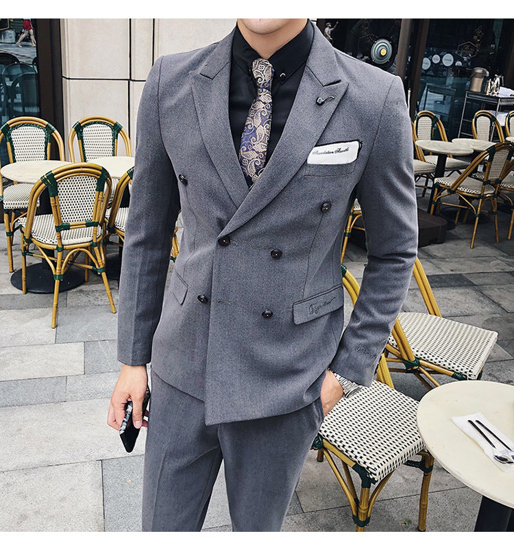 Luxury Italian Style Men Double Breasted Slim Fit Suit Set
