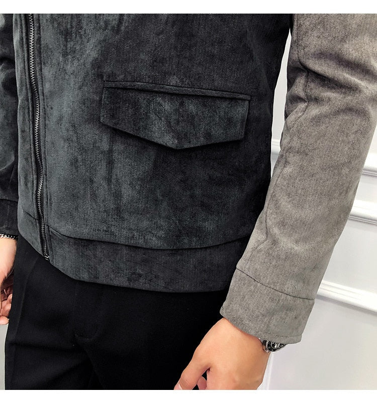 Contast Sleeve Slide Zipper Turndown Collar Men Biker Jacket - FanFreakz