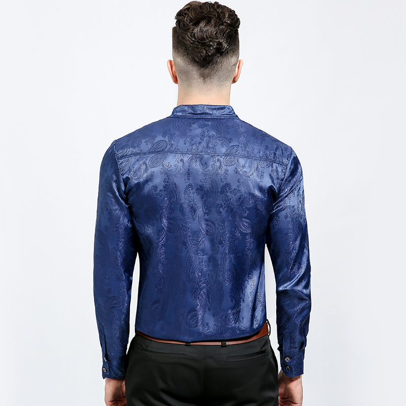 Silky Paisley Men Slim Fit Dress Tuxedo Shirt - FanFreakz