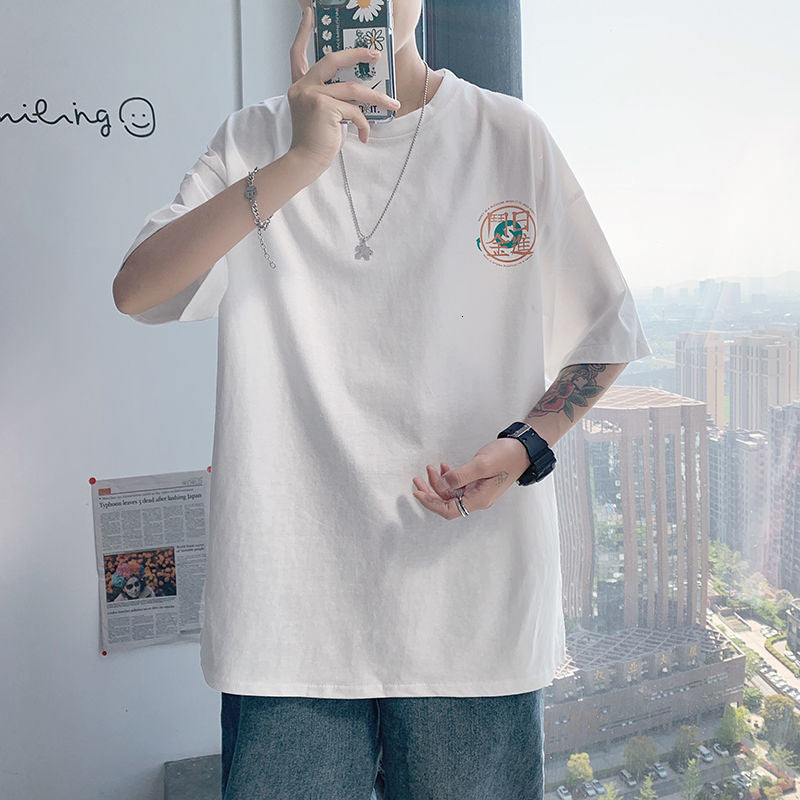 Chinese Letter Printed Cotton T-Shirt