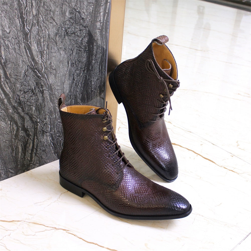 Bottes mi-mollet en cuir à motif peau de serpent