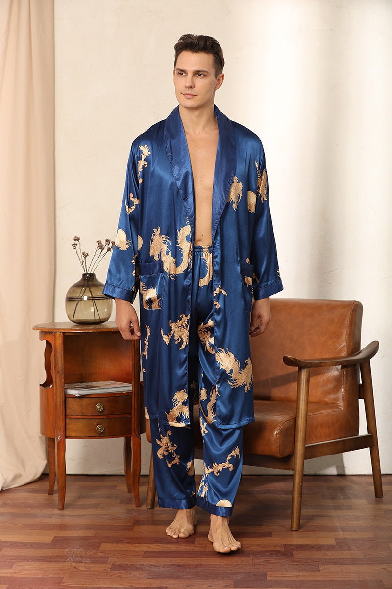 Dragon Pattern Satin Pajamas Robe