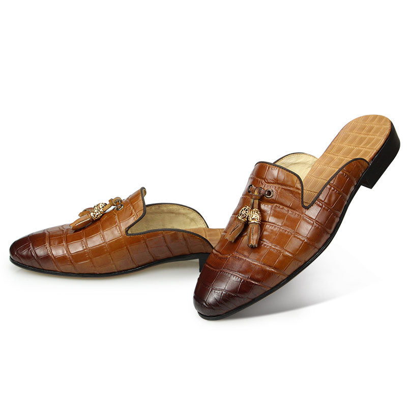 Tassel Crocodile Pattern Leather Monk Shoes