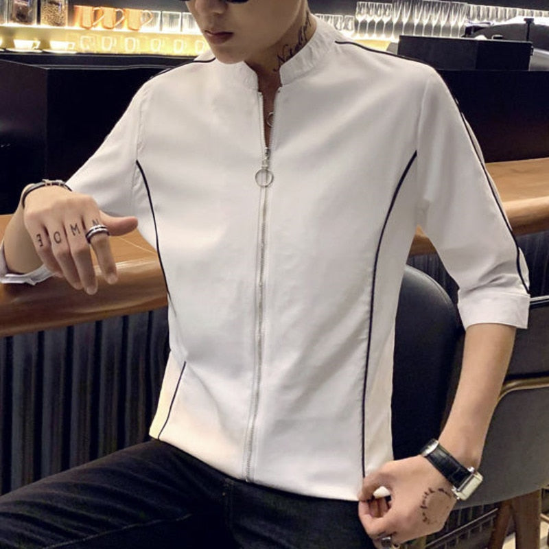 Solid Stand Collar Style Half-Sleeved Shirts