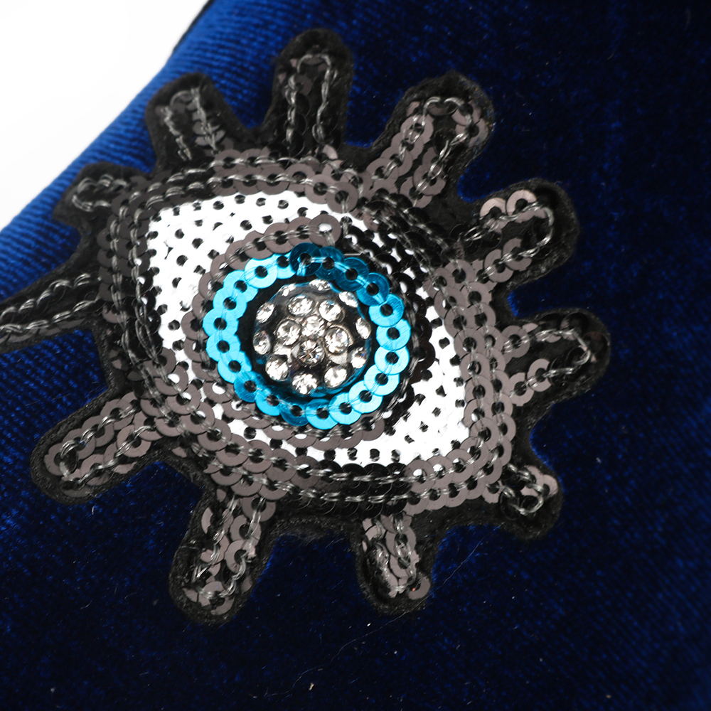 Blue Eyes Shape Sequin Detail Men Velvet Loafers Shoes - FanFreakz