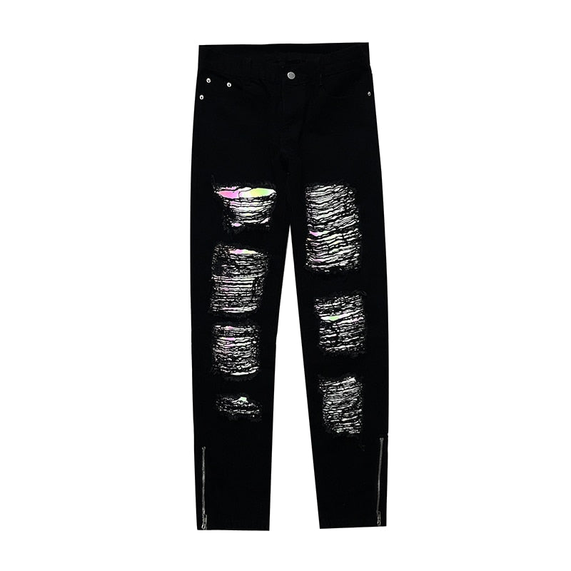 Ripped Hole Solid Color Straight Jeans