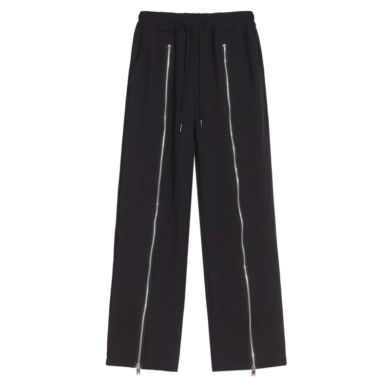 Solid Center Zipper Decorated Hip Hop Pants