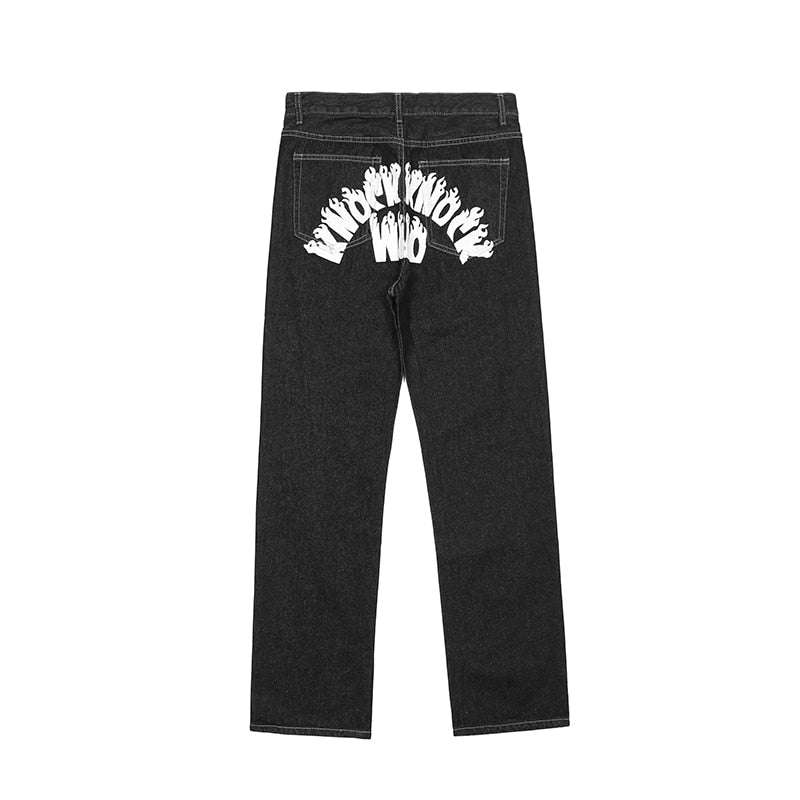 Cartoon Lil Evil Print Straight Denim Jeans