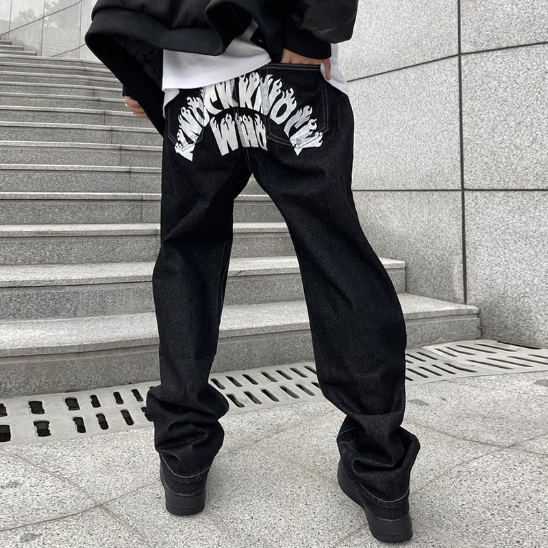 Cartoon Lil Evil Print Straight Denim Jeans