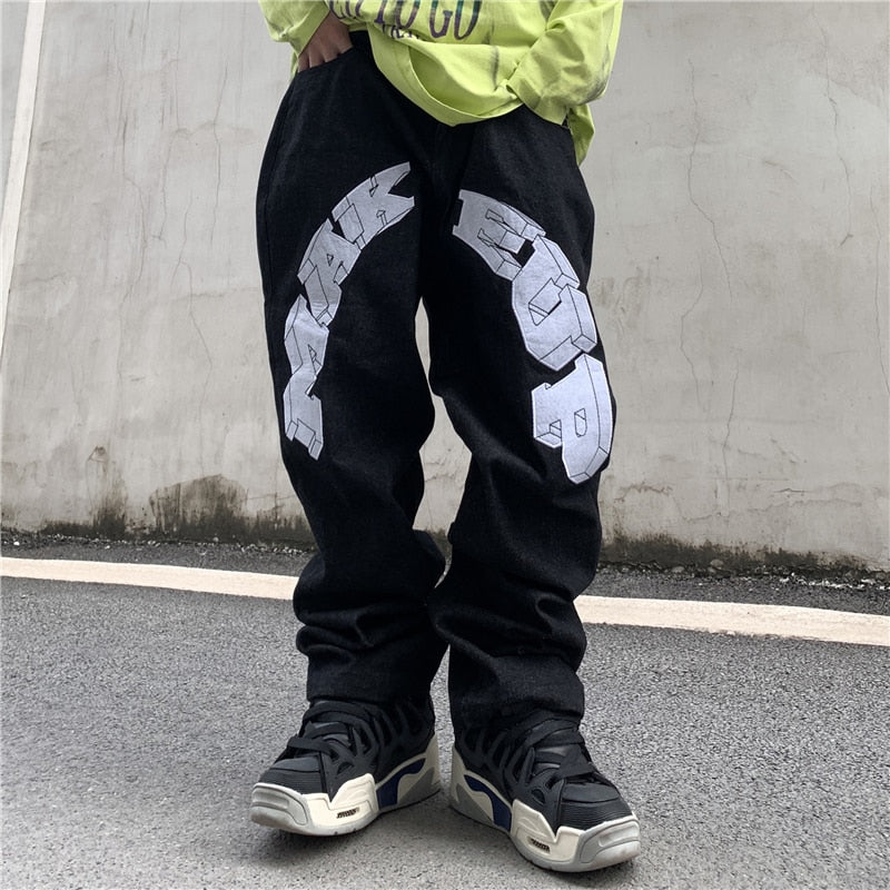 Jeans sueltos estilo bordado de estrellas