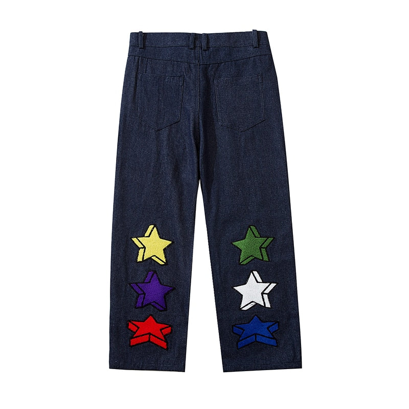 Jeans sueltos estilo bordado de estrellas