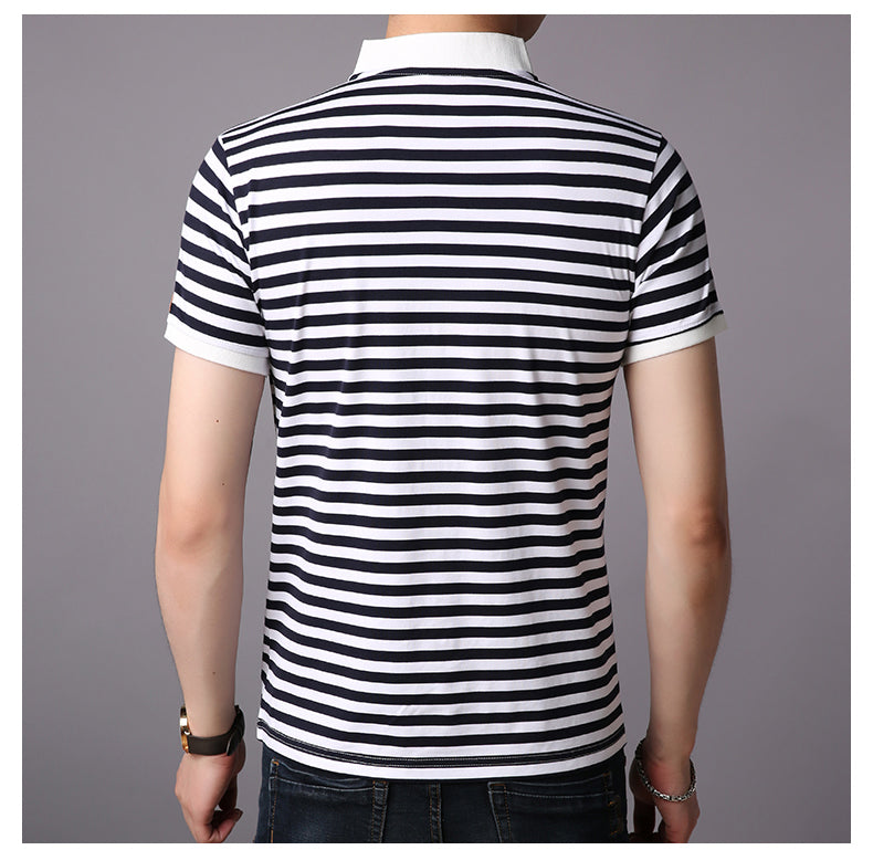 Minimalist Striped Stand Collar Style Polo Shirt