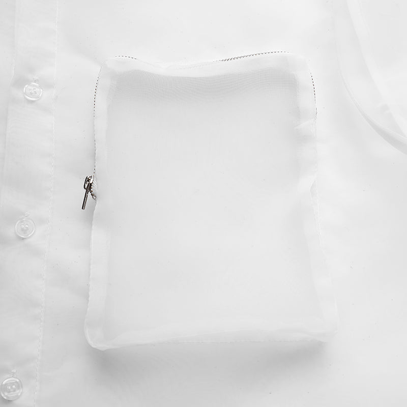 Zipped Pocket Decorated See Through Shirt