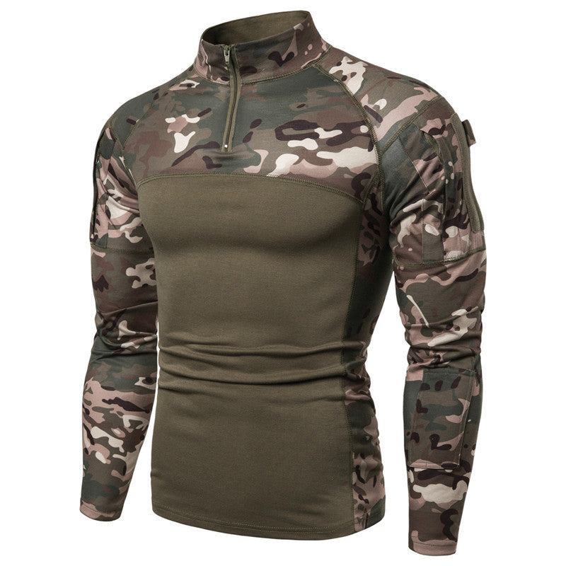 Military Turtleneck Printed Zipper T-Shirt