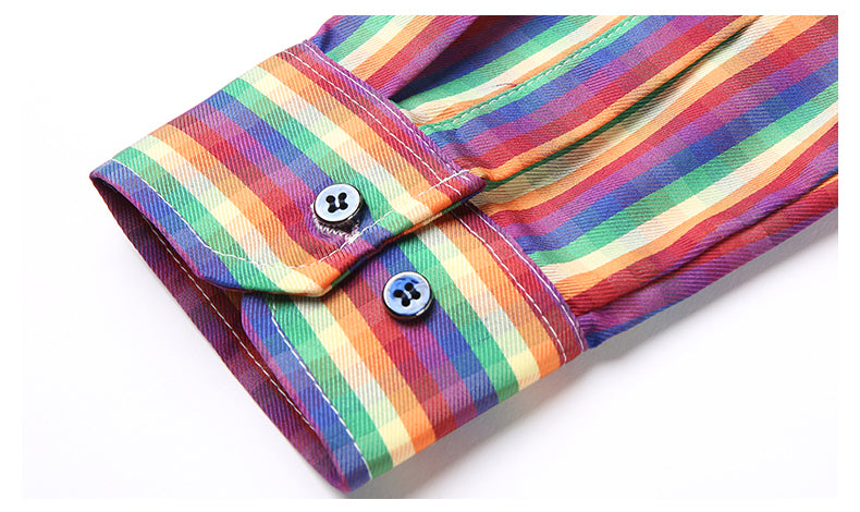 Semi Plaid Rainbow Stripe Patterned Shirt