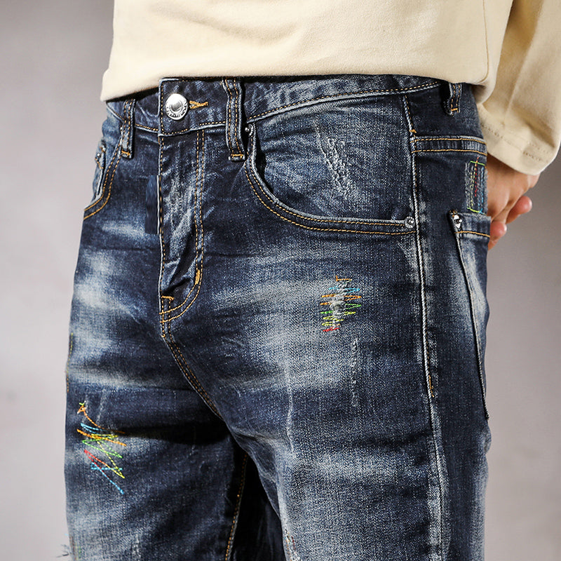 Rainbow Stitching Patchwork Loose Jeans