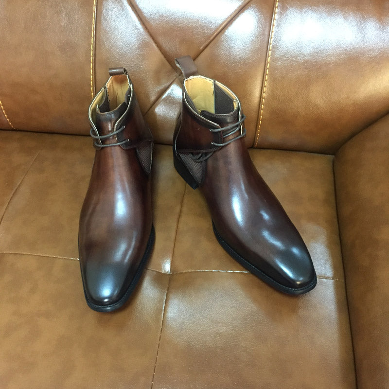 Bottines en cuir pour hommes en cuir de veau marron