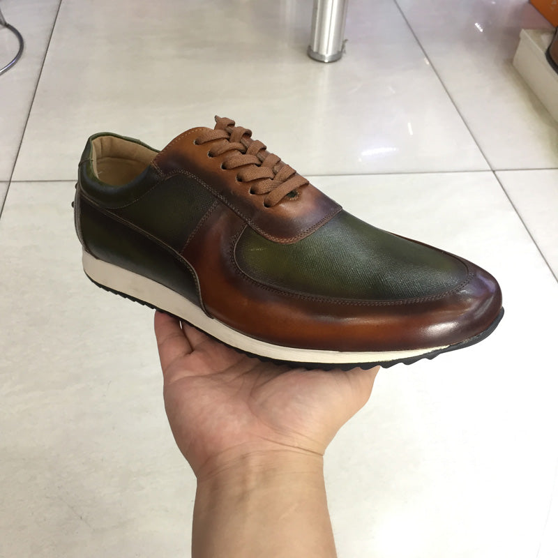Sneaker en cuir véritable peint à la main pour hommes à lacets