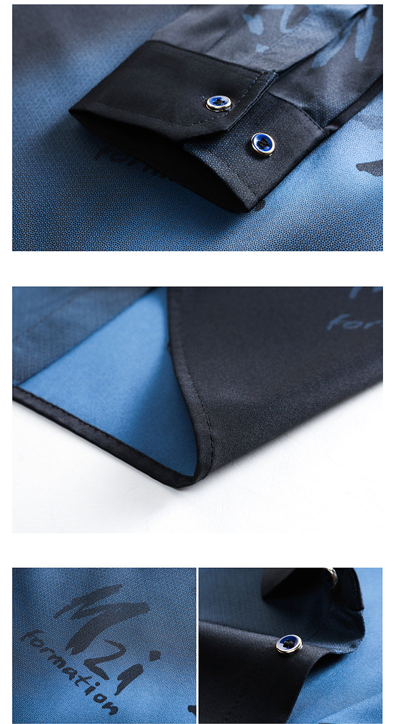 Gradient Print Long Sleeve Cotton Shirt