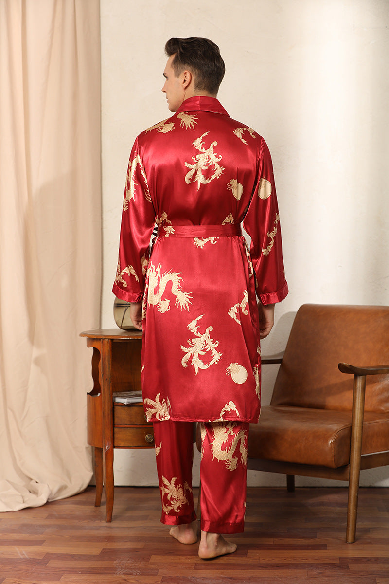 Dragon Pattern Satin Pajamas Robe