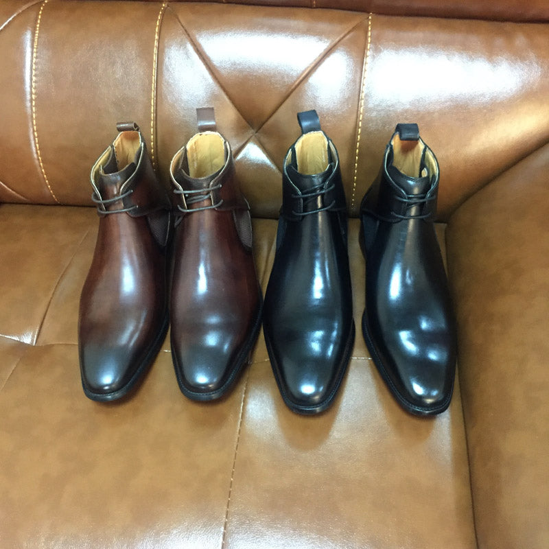 Bottines en cuir pour hommes en cuir de veau marron