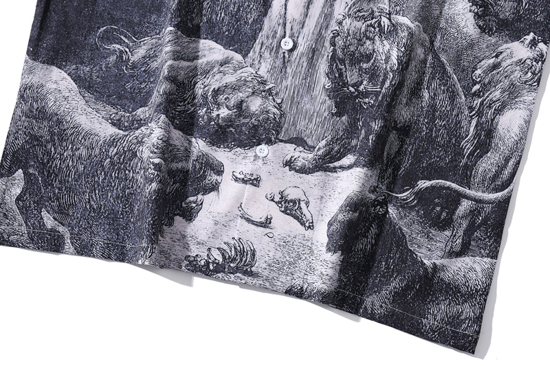 Grey Angelic And Lions Printed Polyester Shirt