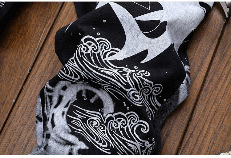 White Shark Painting Printed Black Jeans