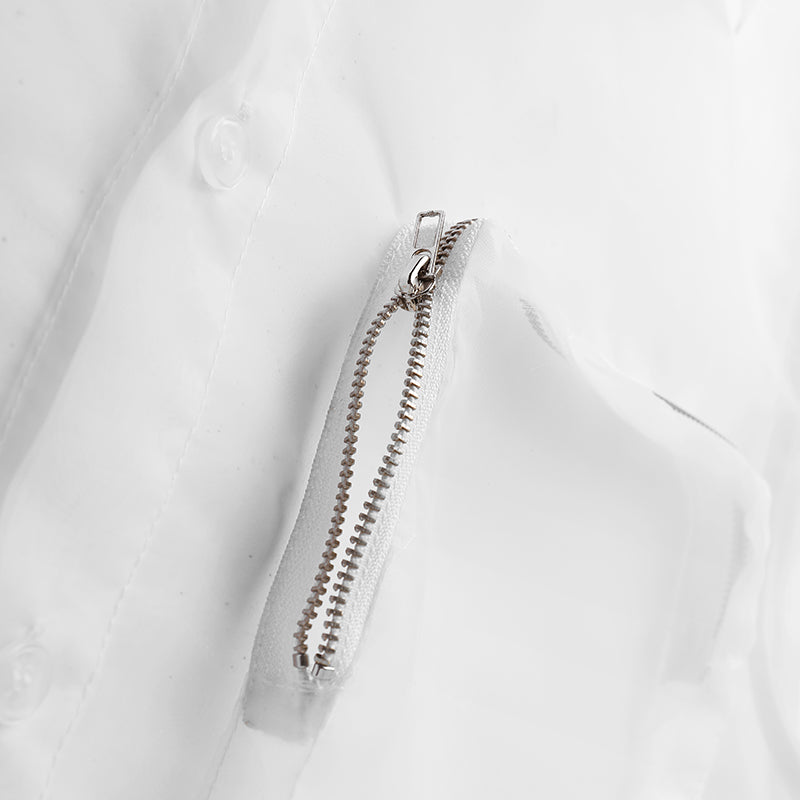 Zipped Pocket Decorated See Through Shirt