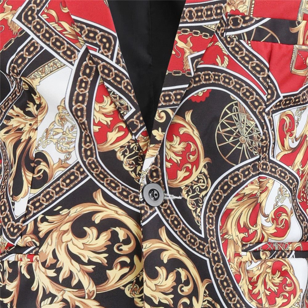 Button Down Luxury Mixed Color Printed Men Blazer
