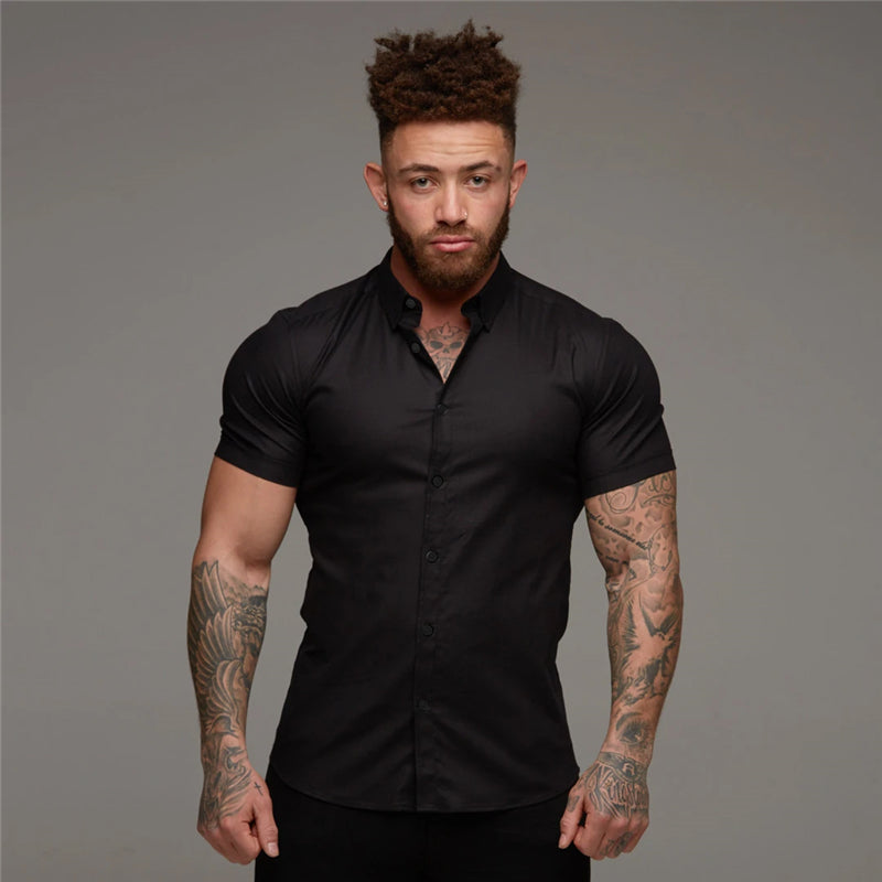 Solid Short Sleeve Polyester Men Shirt