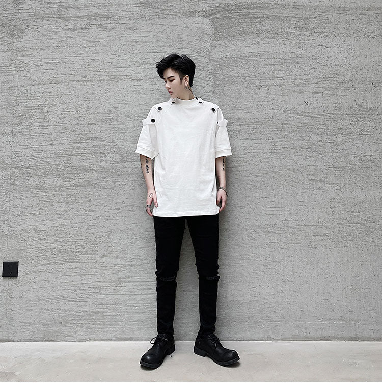 Multi-Buttons Solid Short Sleeve T-Shirt