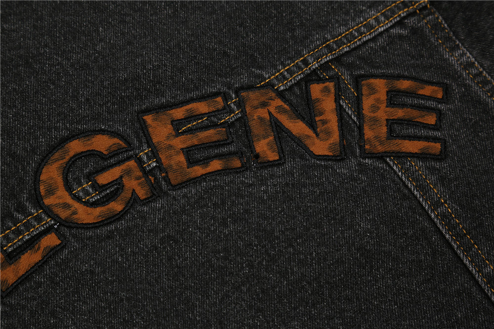 Veste en jean patchwork en forme de lettre et léopard