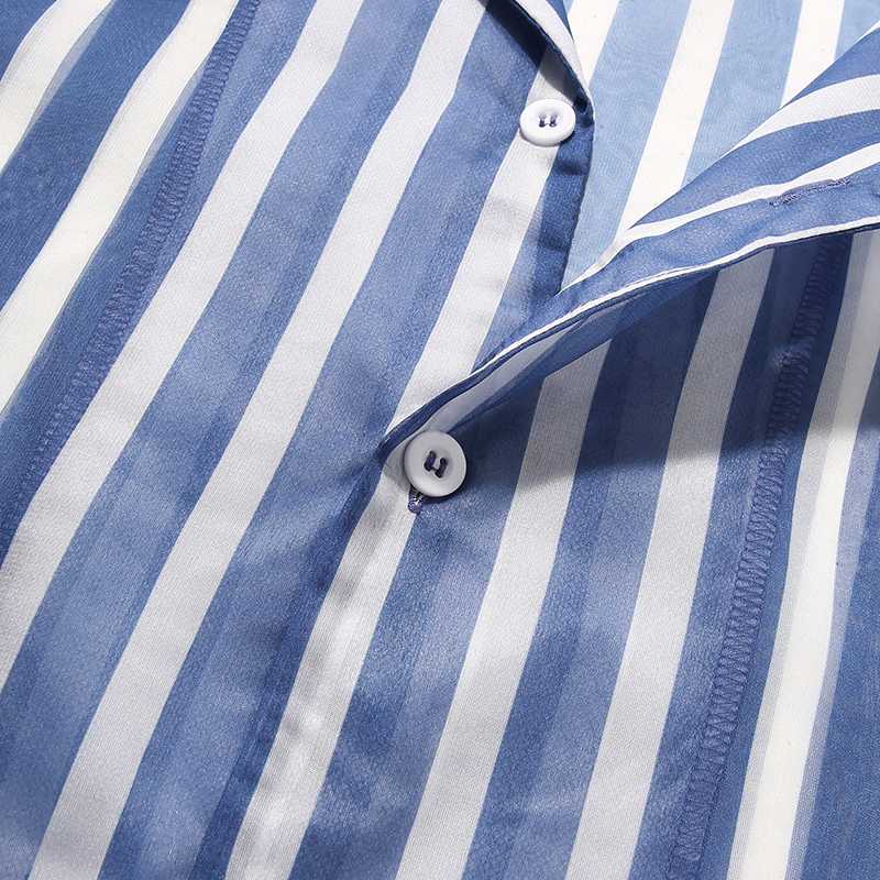 Blue and White Striped See Through Shirt