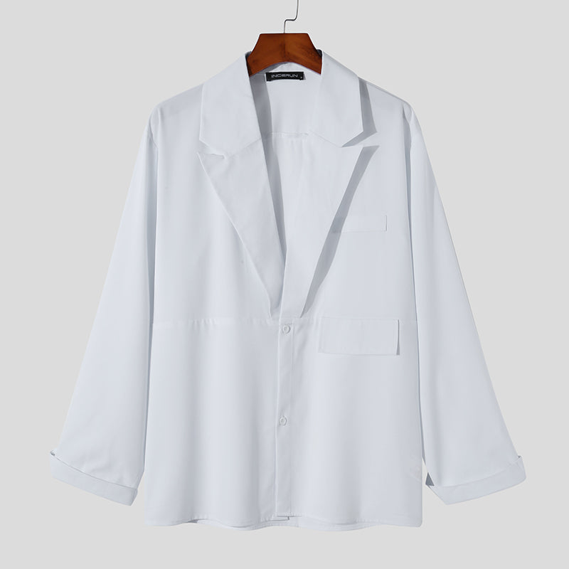 Solid Color Casual Notch Collar Shirt