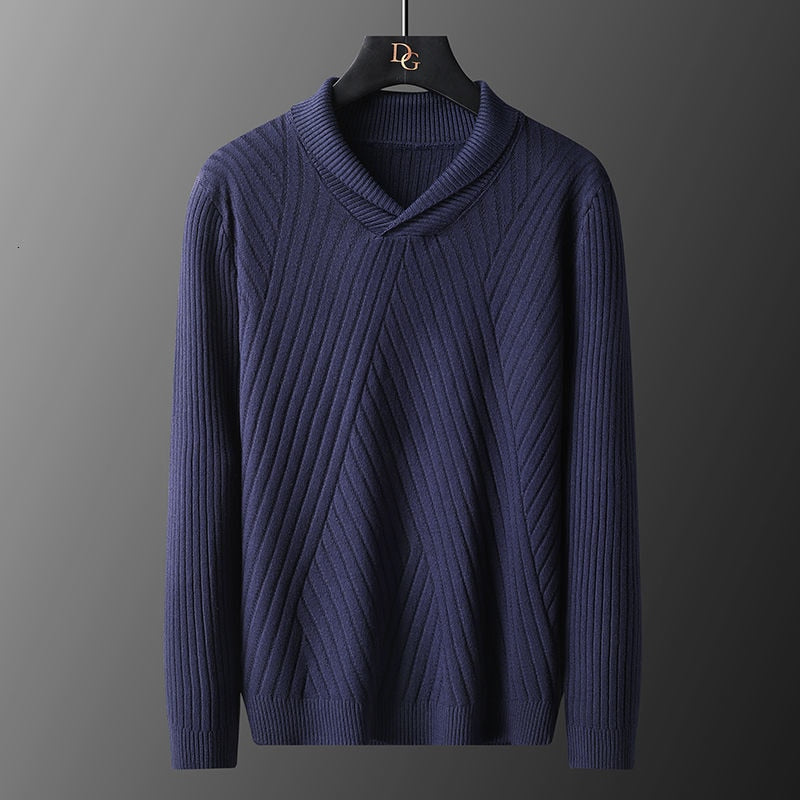 Solid Color Diagonal Knitted V-Neck Sweater