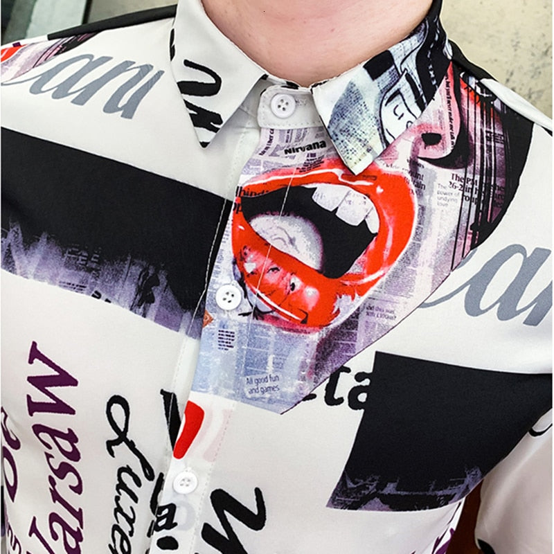 Letter Print Casual Slim Fit Men Long Sleeves Shirts