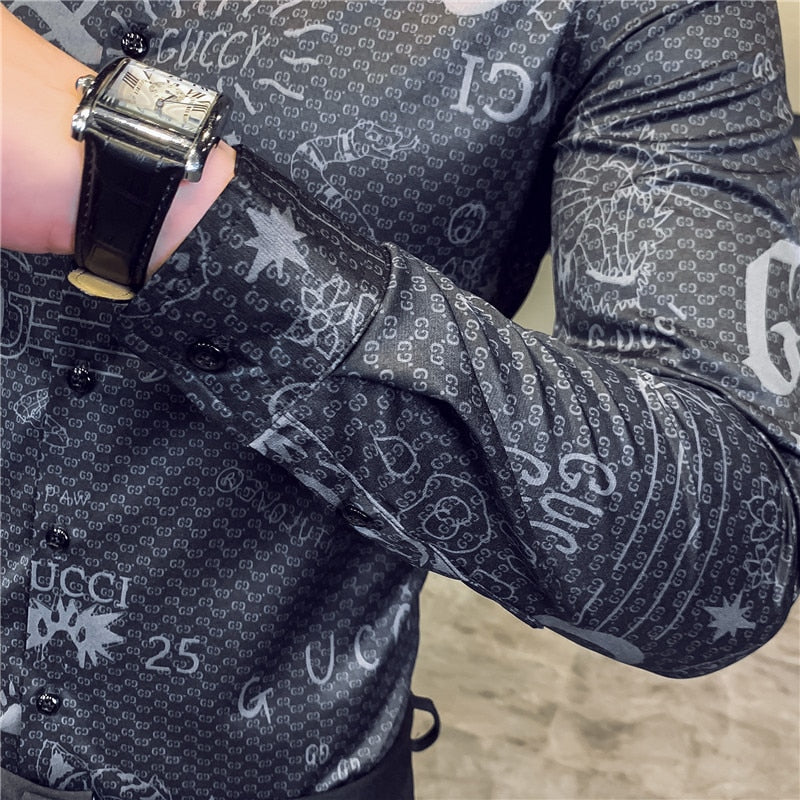 Lettre Imprimer Slim Fit Manches Longues Décontracté Bureau Porter Style Hommes Chemises