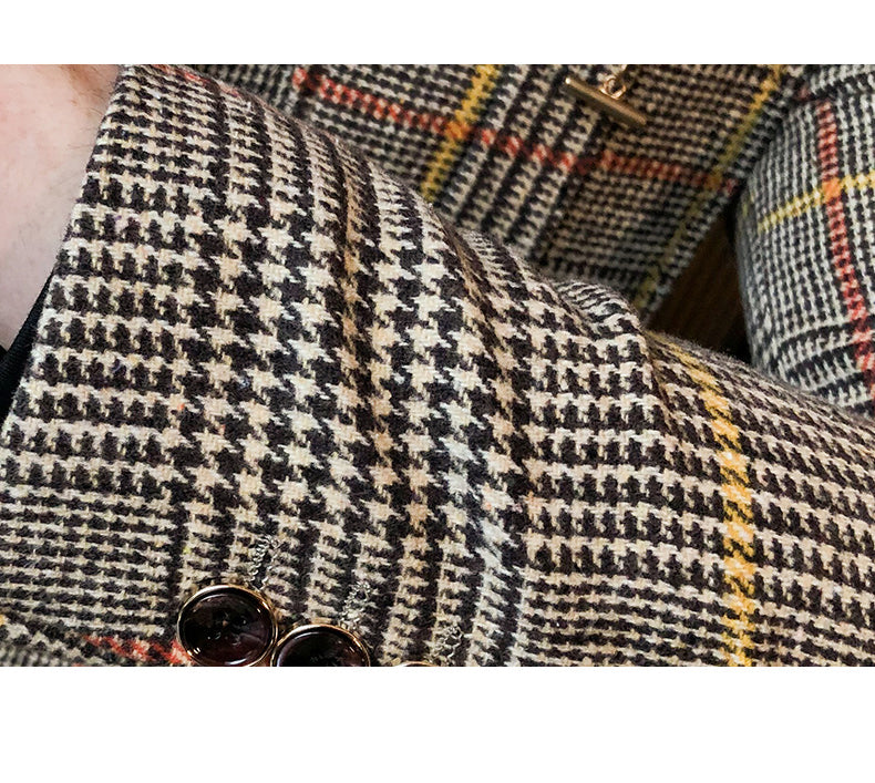 Blazer de hombre con patrón de cuadros de tartán estilo vintage elegante