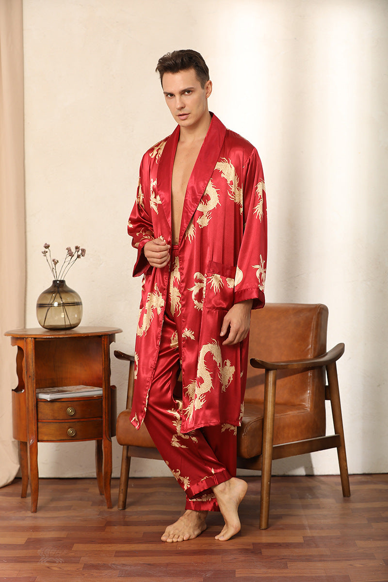 Dragon Pattern Satin Pajamas Robe