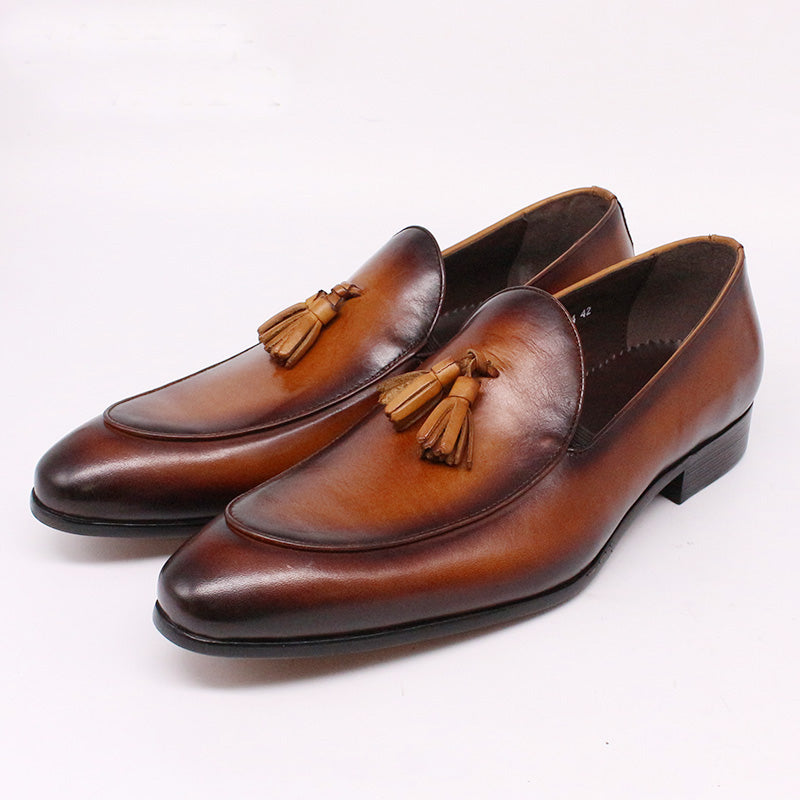 Genuine Leather Two Tone Tassel Men Loafers