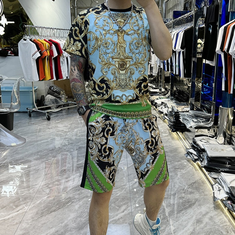 Baroque Court Print Green Shorts Set