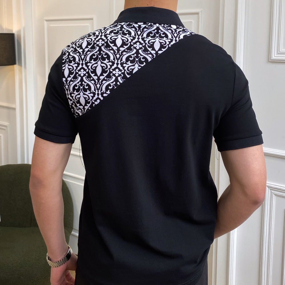 Straps & Geometric Printed Decoration Solid Polo Shirt