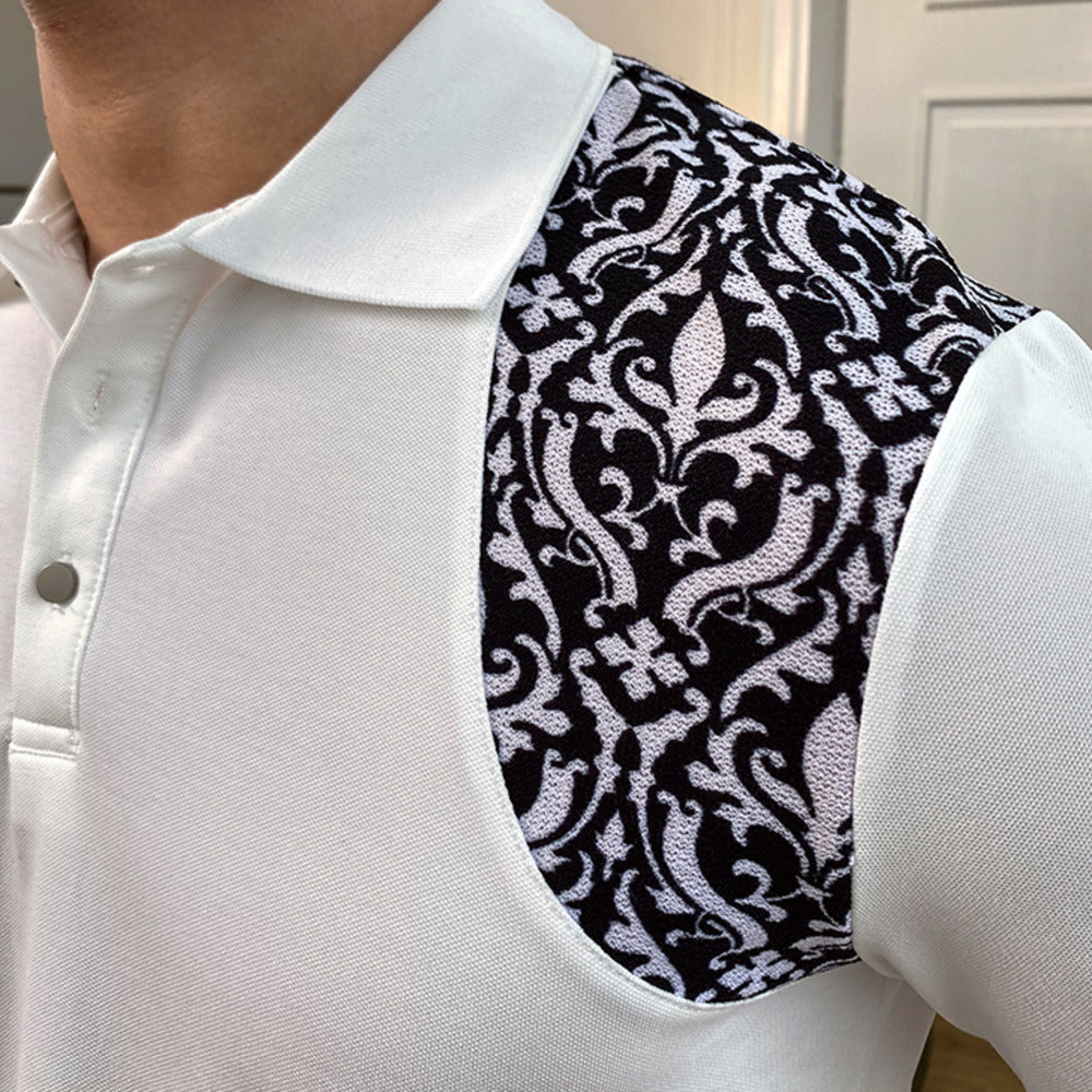 Straps & Geometric Printed Decoration Solid Polo Shirt